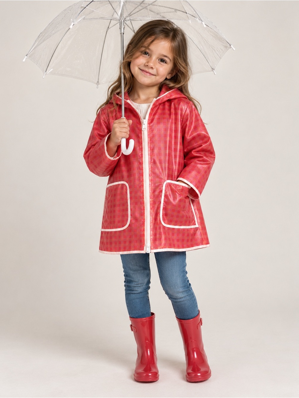 Rare IZOD Kids Translucent Red Gingham Raincoat - Size 5